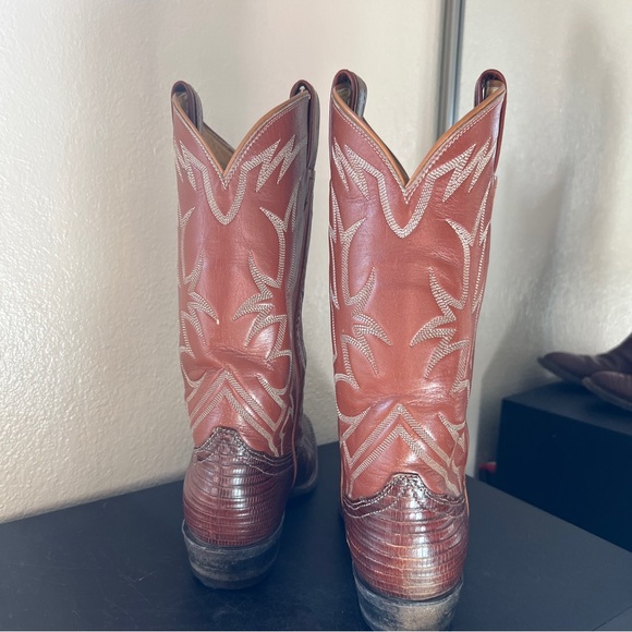 Tony Lama Tan Leather Cowboy Boots - Picture 4 of 8